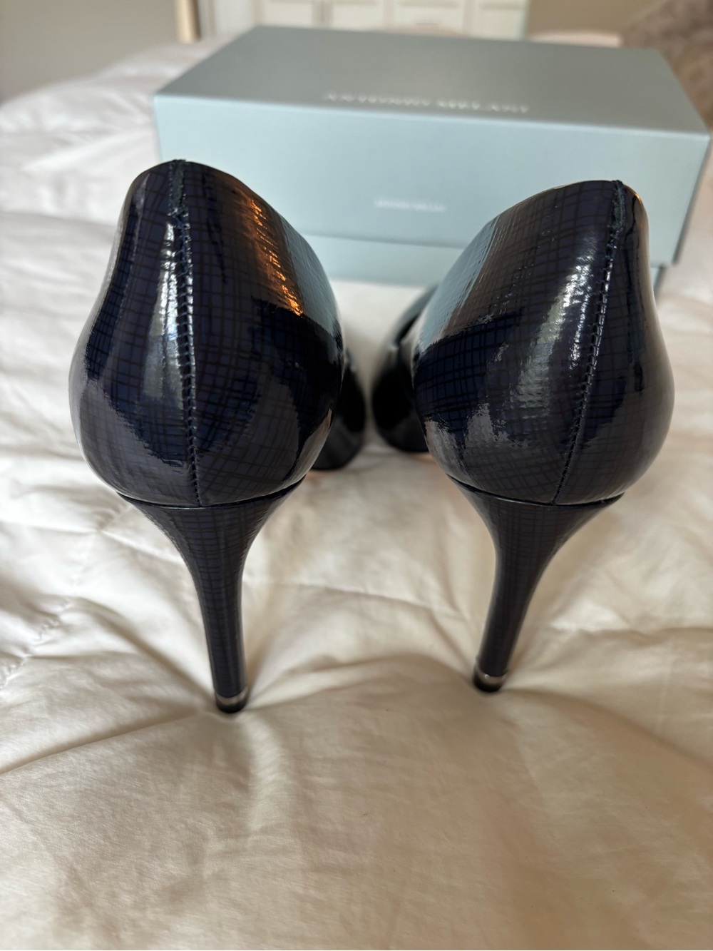 ANTONIO MELANI Navy Patent Pointed-Toe Stiletto Pumps - Picture 3 of 9